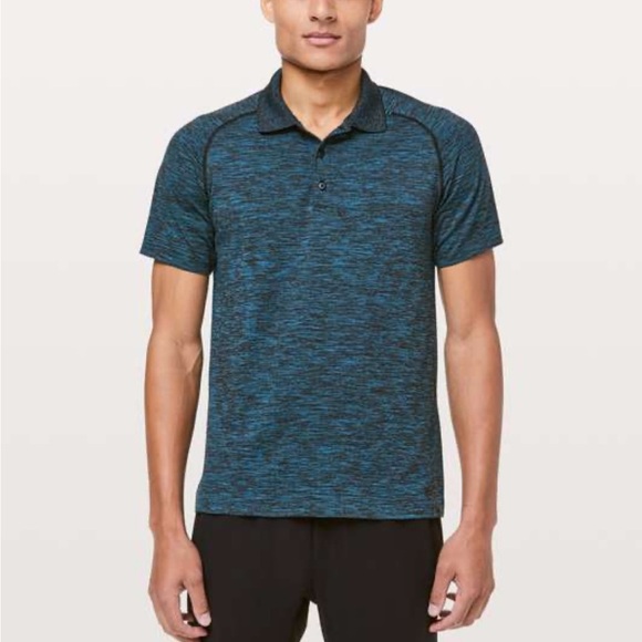 Lululemon Metal Vent Tech Polo Shirt Mens Blue Black Seamless Training Sz M - Picture 1 of 9